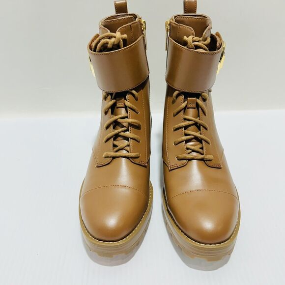 Michael Kors Tatum US 8 Combat Boots Brown Faux Leather Ankle Zip NWOB $225 - Picture 2 of 9